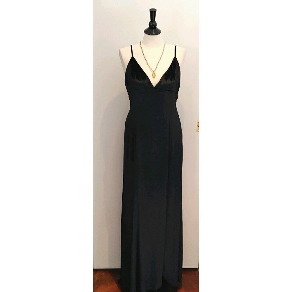 NWT Haute Hippie Black Velvet Maxi Evening Dress Spaghetti Straps Size 8 - Picture 2 of 13